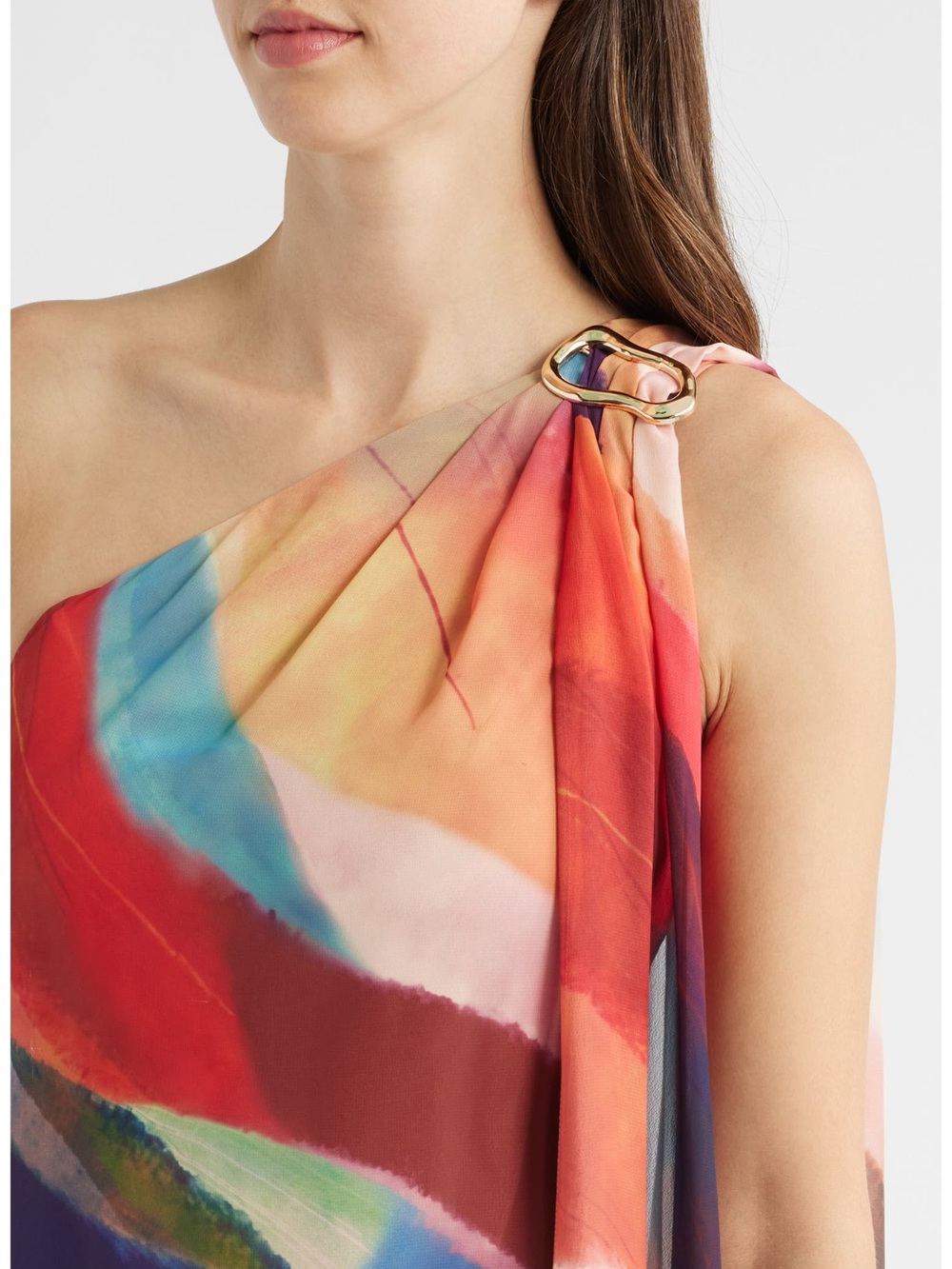 VINCE CAMUTO Abstract Stripe One-Shoulder Chiffon Gown SZ 12 - Picture 4 of 5